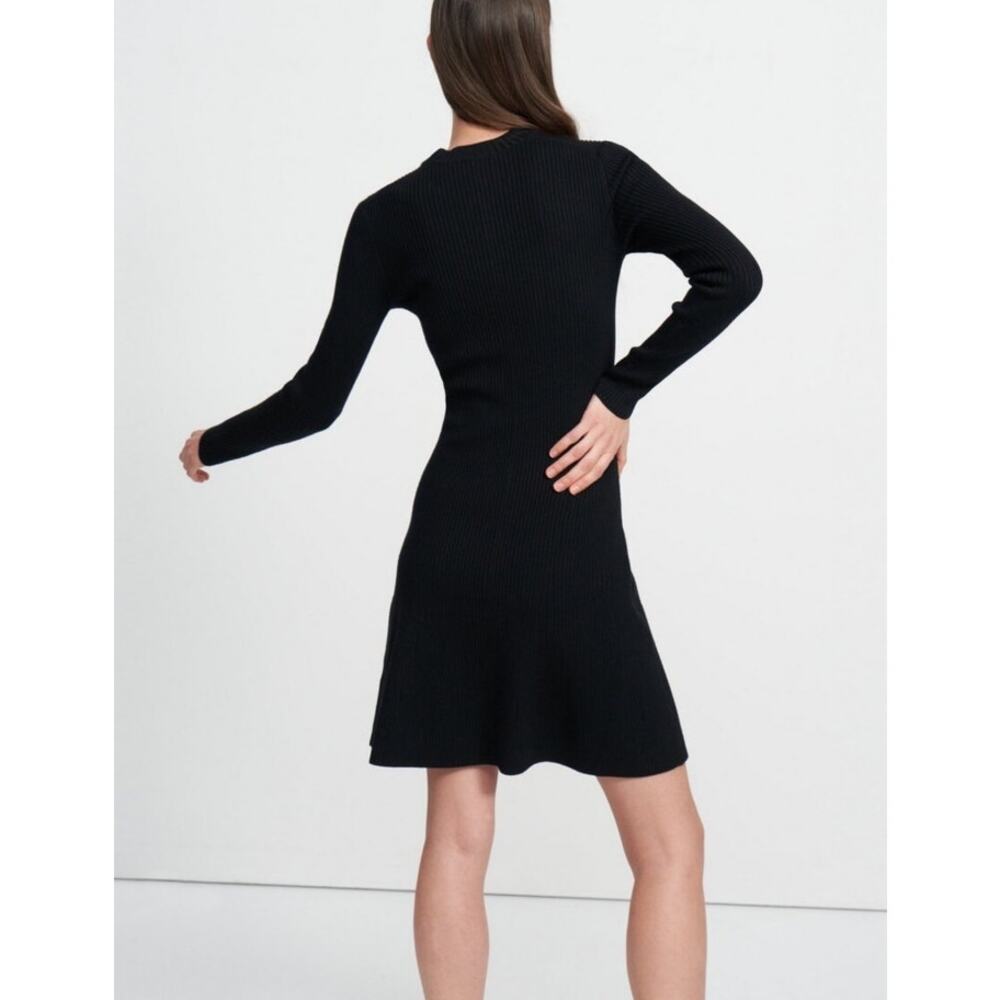 Theory Womens Black Wool Long Sleeve Fit Flare Sweater Dress Laretica P Noble S